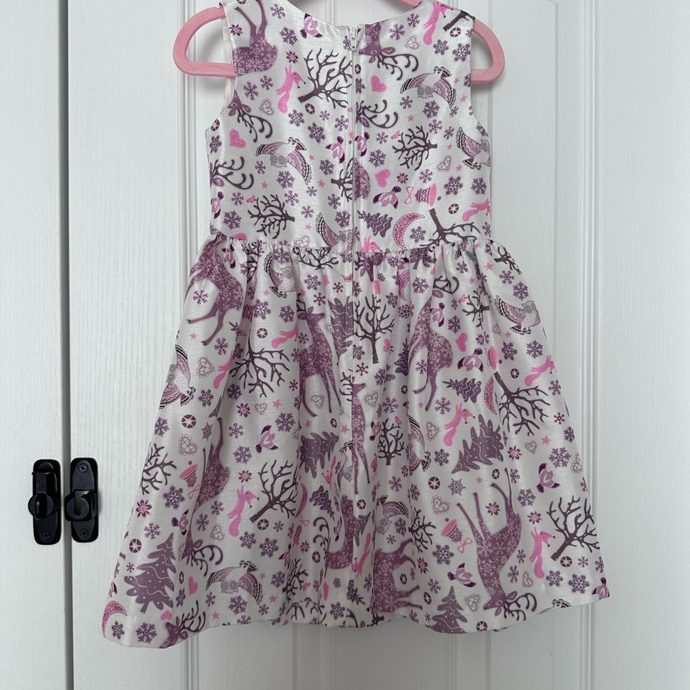 Bonnie Jean White Dress with Pink and Purple Woodland Print